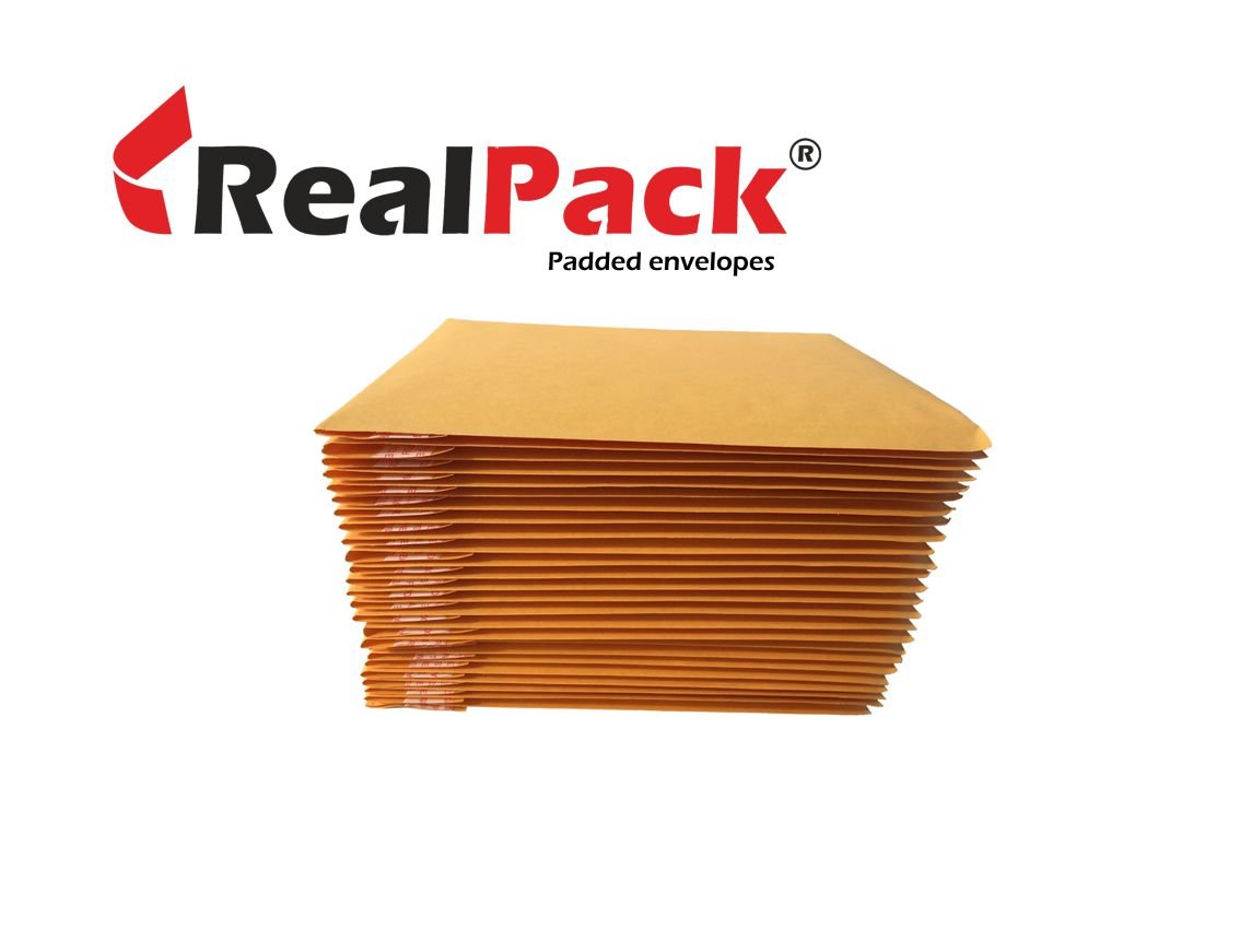 REALPACK® 100 x JL000 / CN1 Gold Padded Envelopes - The Standard Strong Good Quality Paper Padded Envelope With a Self Seal Strip for Closure For Best Protection Free Fast Shipping *Next Day UK Delivery*