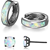 CiNily Huggie Earrings Opal Hinged Hoop Earrings Gold Plated Hypoallergenic Small Hoop Earrings for Women Teen Girls Men Sensitive Ears