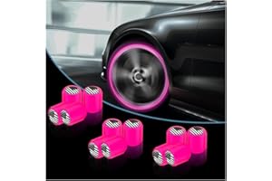 YALOK 12PCS Fluorescent Car Tire Valve Caps, Luminous Tire Air Caps Cover, Vehicle Tire Pressure Caps, Illuminated Auto Car Wheel Valve Stem, Universal for Car, SUV, Motorcycle, Truck, Bike (Pink/Black)