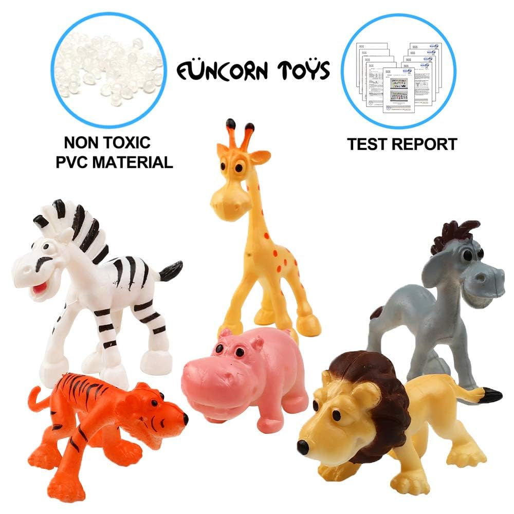 Funcorn Toys Cartoon Animal, 24 Pack Mini Plastic Wild Animals Models Toys Kit, Jungle Animal Figures Set for Children Boys & Girls Kids Party Favors Classrooms Rewards Birthday Gift Educational Toy