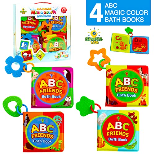 Spruce Lab ABC Friends Magic Color Bath Books 4 Bath Book Set Educational Baby Bath Toys