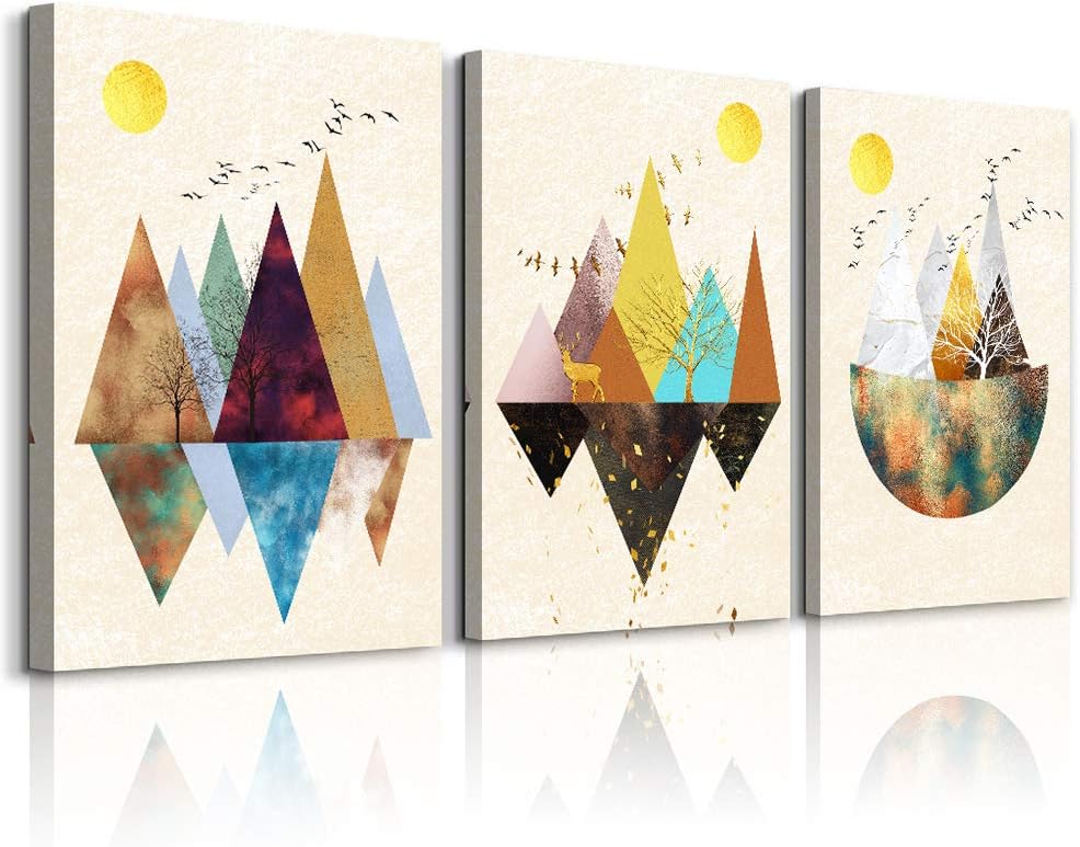 3 Piece abstract Canvas Painting Wall Art for Living Room Bathroom Wall Decoration Gold Abstract Geometry Mountain Bedroom Wall decor Office Kitchen Home Decoration landscape Watercolor Painting