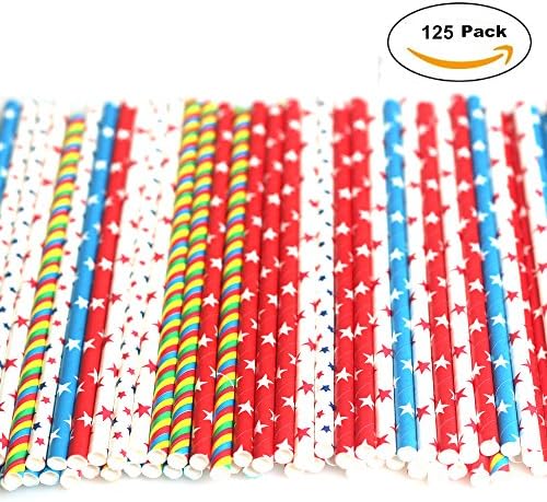 FunHitec Paper Biodegradab Drinking Straws Colorful Smoothie Straws, 125 Pack 7.75 Inches For Party, Birthdays, Weddings, Christmas, Celebrations, Festivals Holiday, Anniversary, Graduation,DIY