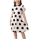 GORLYA Girl's Short Sleeve Casual Vintage Collar Fit and Flare Skater Party Dress with Pockets 4-12 Years
