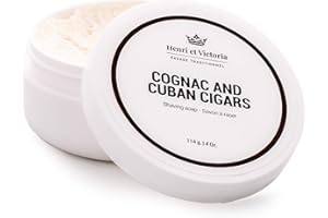Henri et Victoria Shaving Soap For Men | Smooth Shave, Lathers Up Nicely, Long-Lasting Scent | Canadian Made by Skilled Artisan 114 g (4 oz) (Cognac and Cuban Cigars)