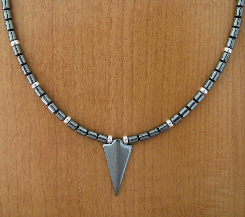 Hematite Arrowhead Pendant Necklace Handmade