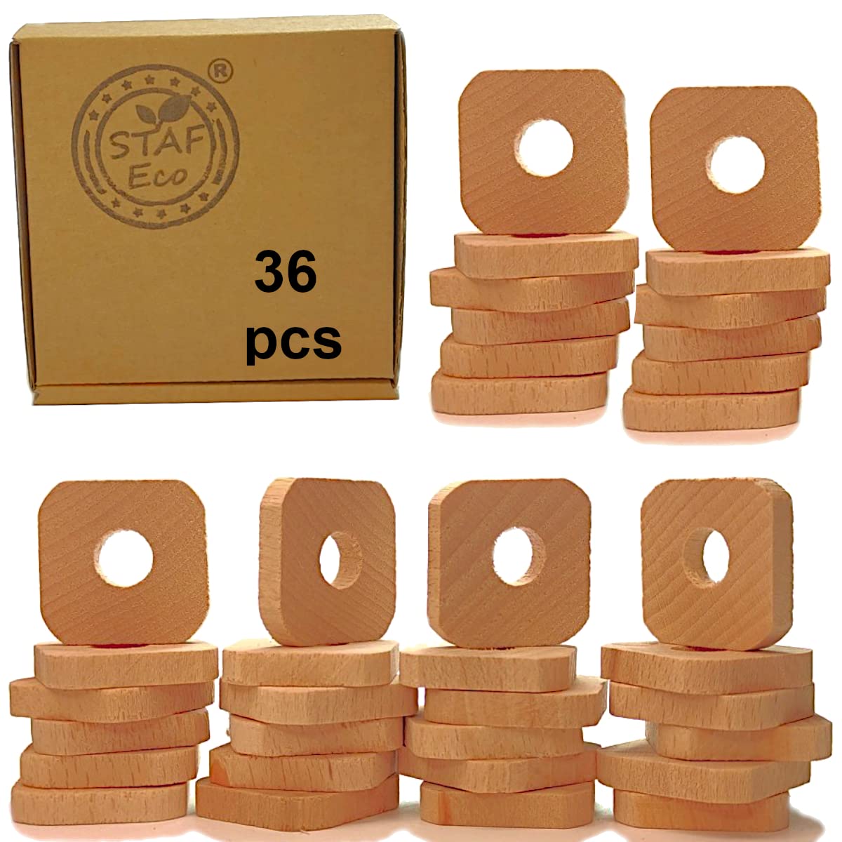 STAFECO Moth Repellent for Wardrobe Natural 100% Natural Alternative To Moth Balls Wood Rings with Oil (Medium 36)