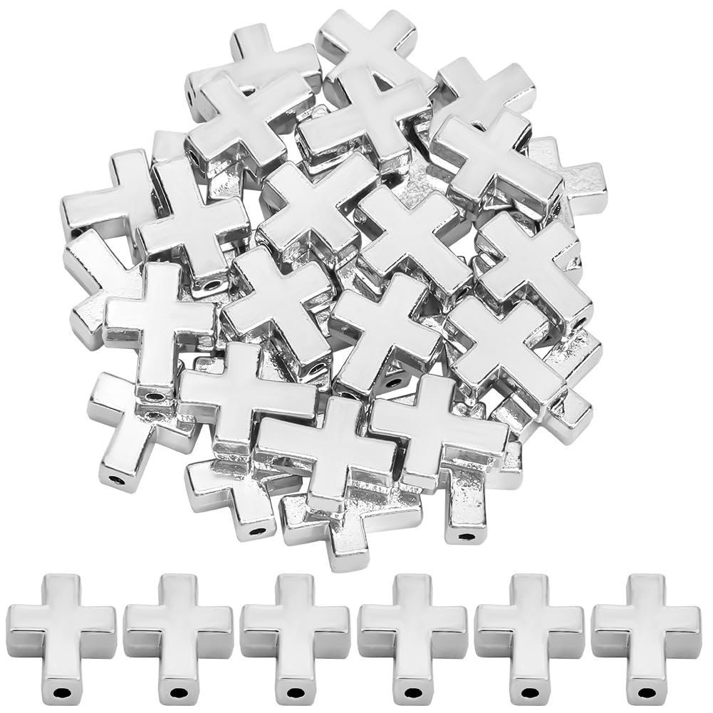 SOFPLATE 1 Box 40pcs Silver Cross Beads Bulk Metal Cross Bead Small Alloy Tibetan Style Loose Spacer Crosses Center Bead Bulk for jewellery Making Beading Kits Supplies Necklace Bracelets Decoration