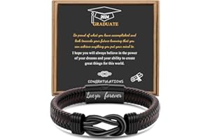 JoycuFF Graduation Gifts for Him Class of 2024 High School College Graduation Gifts for Men Leather Bracelets for Men Graduation Gifts for Son Brother Grandson Boyfriend Friends Classmates