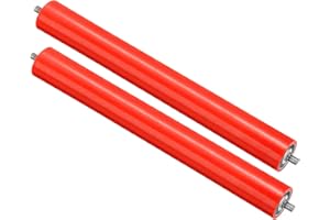 PATIKIL Polyurethane Coated Conveyor Roller 2.4" Diameter 20" Length, 2 Pack Stainless Steel Transmission Replacement Part Galvanized End, Red