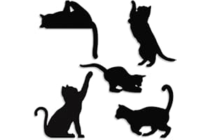 Pinetree Art 5 Pieces Funny Black Cat Wall Decor, Cute Wooden Cat Silhouettes DIY Decorations for Children's Rooms Bedroom Bathroom - Gifts for Cat Lovers (Black 2, Set, wood)