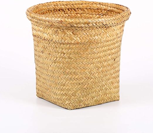 Amazon Com Handmade Rattan Waste Basket Seaweed Knitted Trash Can Home Bedroom Livingroom Creative Eco No Lid Waste Bin B D24 X H24 Cm Home Kitchen