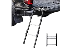 UIABOPZ Foldable Tailgate Ladder for Pickup Truck, Universal 37"-45" Height Adjustable Tailgate Step with Non-Slip Pedal, Heavy Duty Durable Truck Ladder for Ford Dodge Ram Hilux Chevy GMC, Capacity 350 lbs