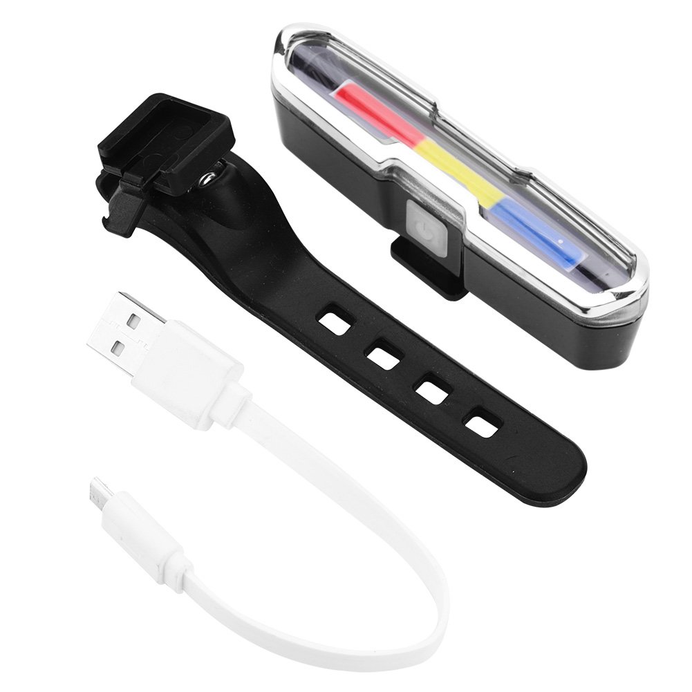 Marvellous Rear Cycling Light, PC Taillight Rechargeable Bike Lights LED Rear Bike Light with Fixing Rubber Band for Night Cycling Safety Light Accessories, Red+Blue+White