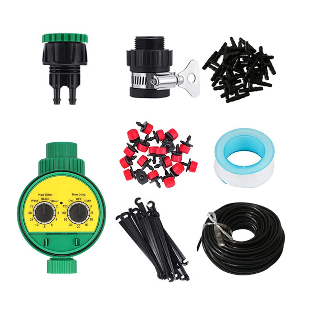 Plant Irrigation System with Timer 25m/82FT DIY Micro Drip Garden Irrigation System Adjustable Nozzle Automatic Plant Watering Kit for Garden Greenhouse Hanging Baskets