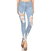 Vibrant Women’s Distressed Skinny Jeans – High Waisted Ripped Destroyed Destructed Stretch Frayed Hem Casual Denim Pants