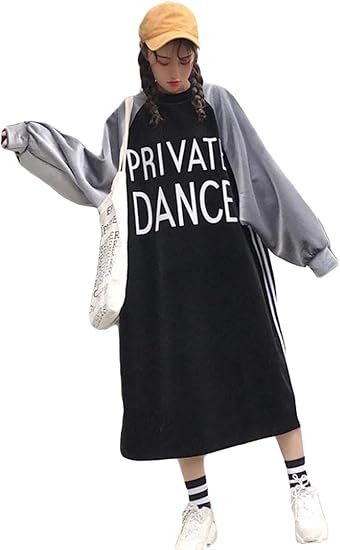 Amazon Mlbossレディース ロングワンピース ゆったり 長袖ワンピース 秋 冬 裏起毛 防寒 スウェットワンピー スオーバーサイズ ファッション 韓国ワンピ 黒 ワンピース チュニック 通販