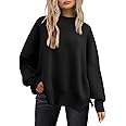 LILLUSORY Women's Oversized Batwing Sweaters 2024 Fall Outfits Crewneck Ribbed Knit Side Slit Trendy Pullover Tops