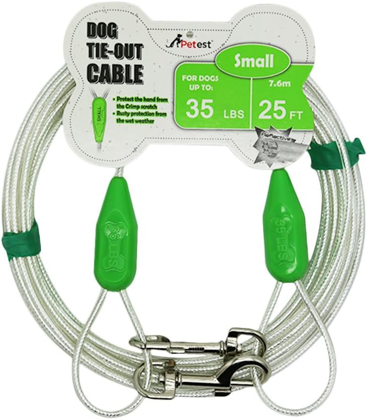 Petest Reflective Tie-Out Cable for Dogs Up to 35/60/90/125/250 Pounds, 15ft 25ft 30ft Length Available