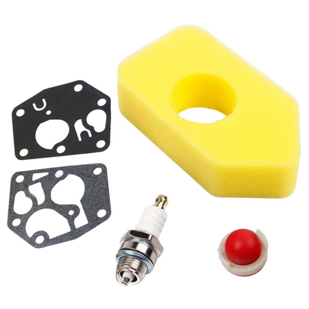 Carkio Air Filter 698369 4216 with Carburetor Diaphragm Gasket 495770 Primer Bulb 694394 Spark Plug Compatible with Briggs & Stratton 3.5-4.5 HP Classic Sprint Quattro Engine