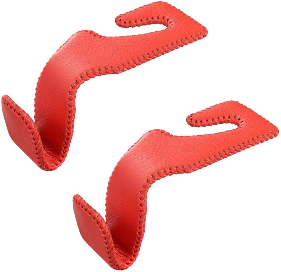 Amazon Carry All Before One車用荷物フック 2個セット ヘッドレストフック Puレザー 収納フック荷物掛け シートフック ホルダー 車内収納 簡単取付 車後部座席用 車載ホルダー ステンレス製 耐荷重30kg レッド ポケット ケース カバー 車 バイク