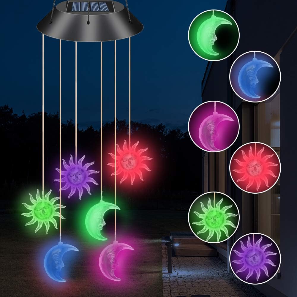 Globalstore Solar Sun Moon Wind Chimes, Outdoor