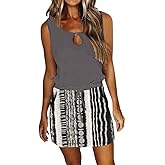 Womens Summer Causal Loose Sleeveless Crew Neck Drawstring Waist Mini Short Dress with Pockets