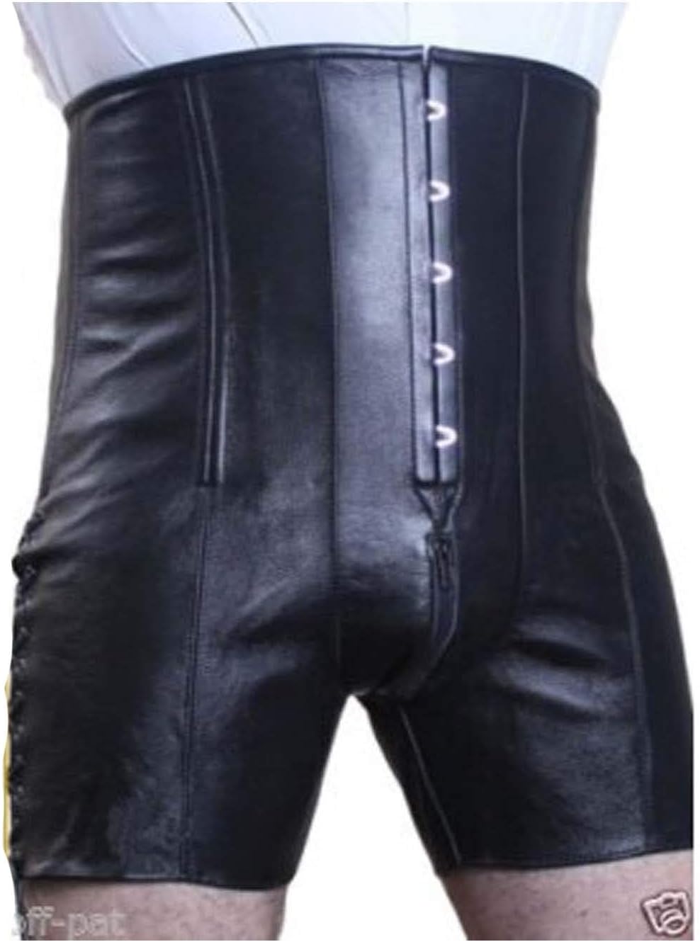 Off Pat Mens Leather Corset Shorts with HIGH Waist & Steel Boning