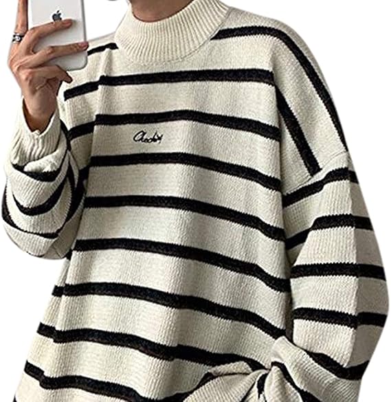 Amazon ウエストボーイ ワイドシルエット ドロップショルダー ボーダー ニット メンズ Vs9014 Xl ホワイト セーター 通販