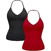OLCHEE Womens Halter Tank Tops V Neck Impact Backless Longline Strappy Adjustable Gym Workout Top Padded