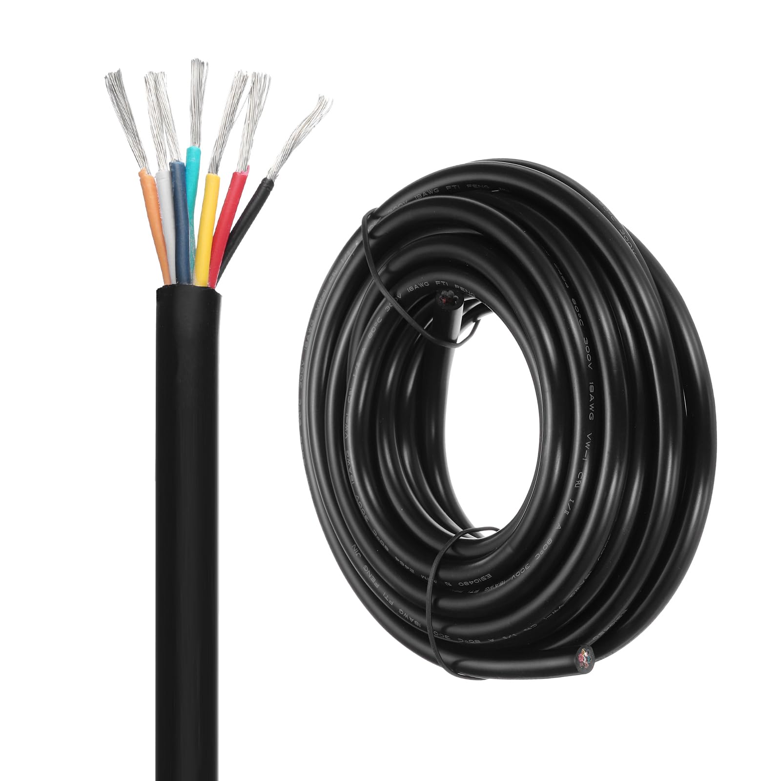 DMiotech 18 Gauge Wire Electrical Wire 7 Conductor, 18 AWG Extension Cable Cord 20 Ft/6 m UL2464 300V Stranded Tinned Copper Wire for LED Lighting Automotive