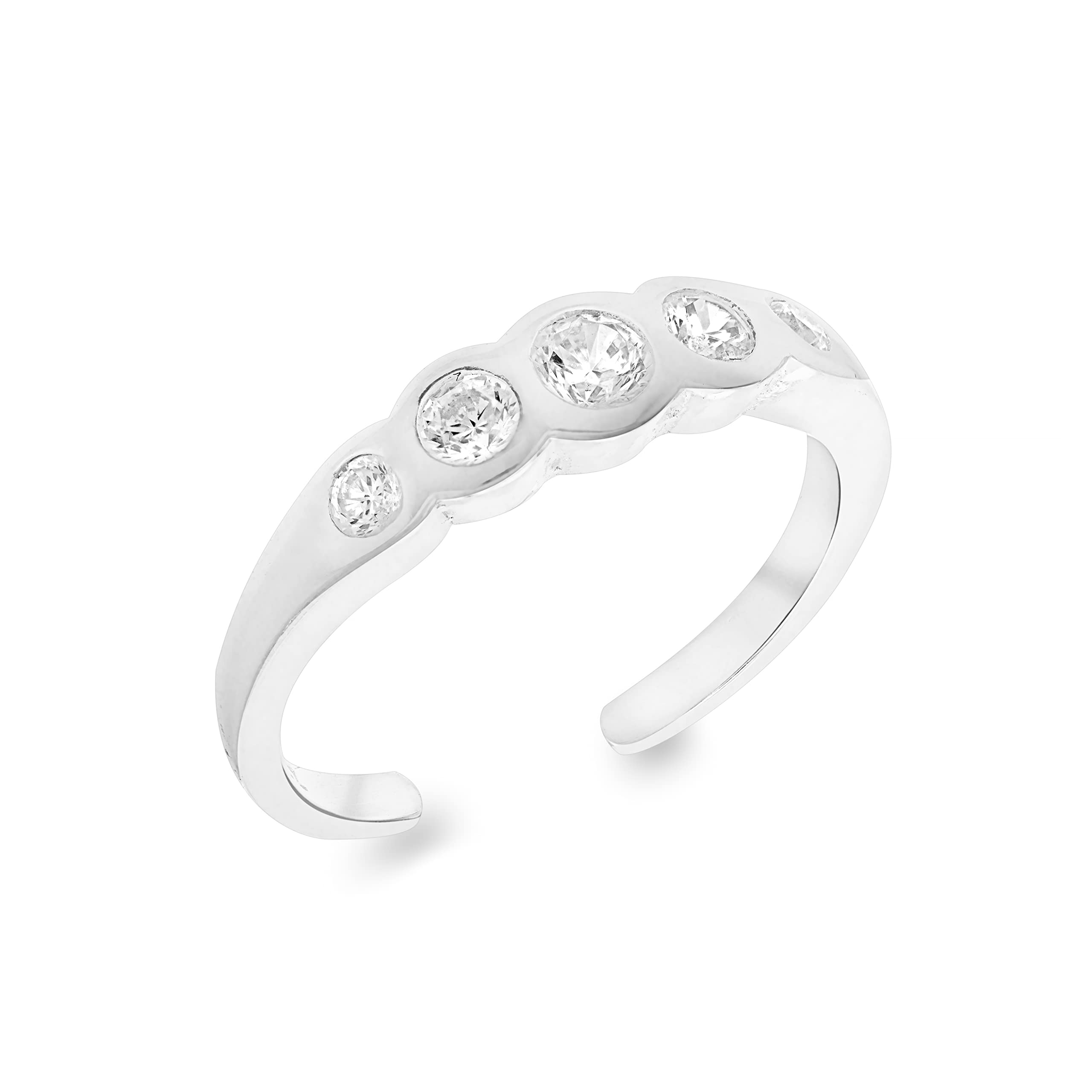 Tuscany Silver Women's Sterling Silver Five Cubic Zirconia Adjustable Open Toe Ring