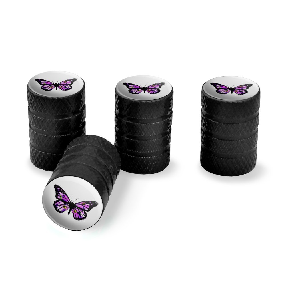 Butterfly With Flowers Tire Rim Wheel Aluminum Valve Stem Caps Black