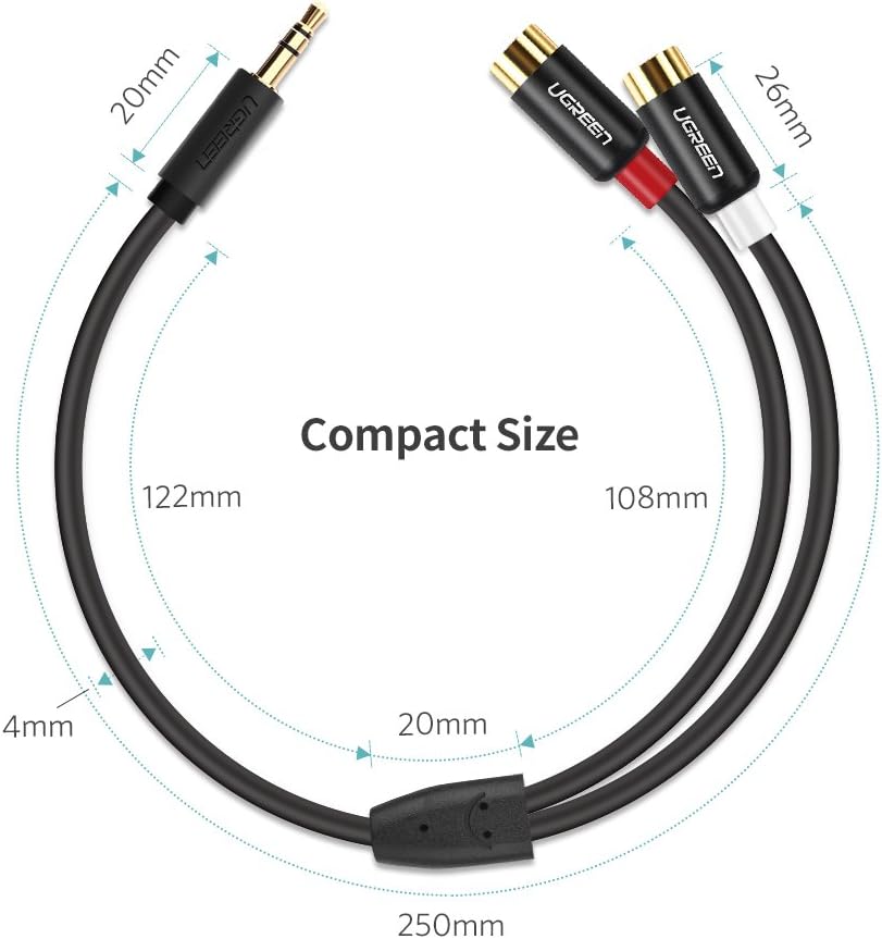 UGREEN 3.5MM Male to 2 RCA Female Jack Stereo Audio Cable Y Adapter Gold Plated Compatible for iPhone, iPod, iPad, MP3, Tablets, HiFi Stereo System, Computer Sound Speaker: Electronics