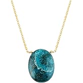NJCRAFT Natural Oval Cabochon Necklace for Women, 10-20 Carat Handmade Gemstone Pendant | Polished Stone, Adjustable 18 Inch Gold Plated Chain