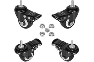 8T8 2" Stem Casters with Brakes and Flange Nuts, Set of 4, Heavy Duty Swivel Threaded Stem Casters,5/16”-18x1”(NOT Metric M8) Stem Casters Wheels with Lock for Carts Furniture Trolley DIY Stands