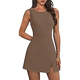 NIASHOT Athletic Dress for Women Mini Crew Neck Sleeveless Built in Shorts with Pockets Tennis Golf Dress