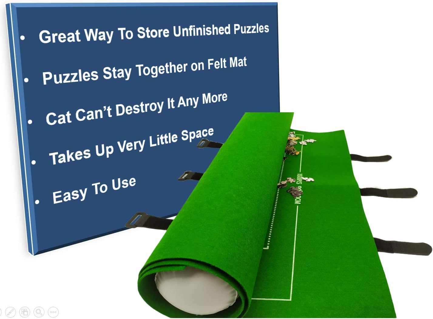 TNYGoods-Puzzle Roll Up Mat, Hold up to 1500 Pieces, with 45.7" X 26" Portable Storage and Transport Felt Mat, Inflatable Tube, Mini Pump, Drawstring Storage Bag, 3 Elastic Fasteners, 4 Sorting Trays: Toys & Games