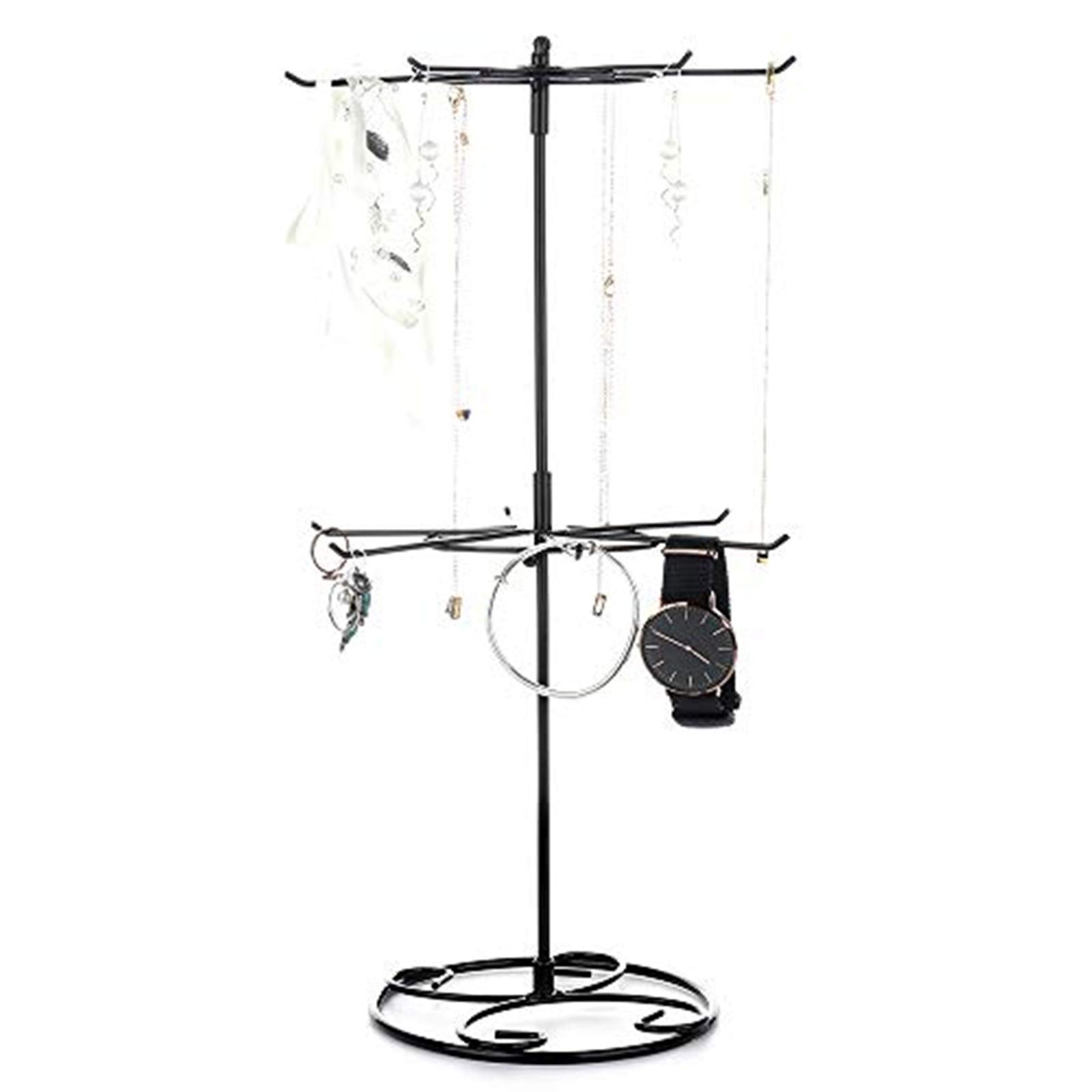 LouisaYork Jewellery Ring Display Stand Holder Rack,Rotating Jewelry Rack,2-Tier Bracelet Necklace Storage Rack Keyring Display Hanger Gift for Girls Women (Black)