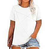 Fisoew Womens Plus Size Short Sleeve T Shirts Summer Casual Loose Fit Tees Crew Neck Curvy Tunic Tops