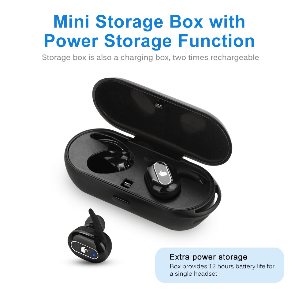 Bluetooth Earbud, Mbuynnow Wireless Headphone Waterproof Earbuds Car Headset with Mic with Portable Charger for iPhone and Android Smart Phones