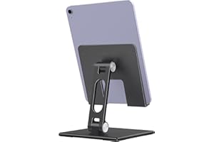 ALASHI Tablet Stand for Desk, Stable Tablet Holder with Heavy and Thickened Metal Base for Large Tablet Device, Multi-Angles Adjustable and Foldable, Universal Supports 4-13.3 Inches Tablet, Black