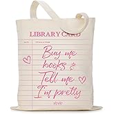 Library Card Canvas Tote Bag Gifts for Book Lovers - Birthday Gifts for Book Lovers Women - Reading Accessories, Librarian, Bookish, Readers, Library Present, Buy Me Books and Tell Me I'm Pretty