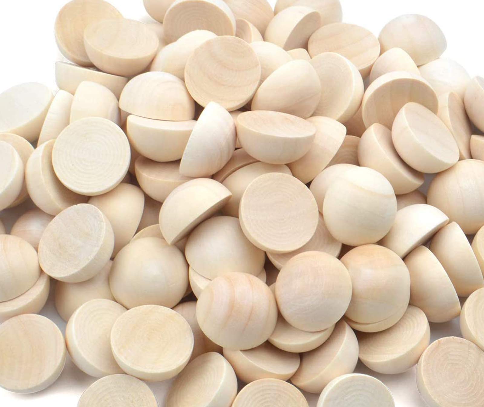 Photo 1 of 100 PCS 15 mm Split Wood Balls, Small Natural Unfinished Half Round Wooden Beads for Kids Craft