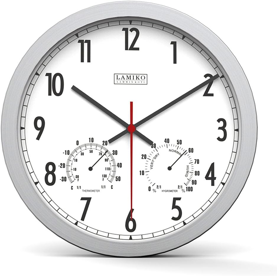 LAMIKO 12" Digital Wall Clock Silent Non-ticking Large Clock with Thermometer and Hygrometer