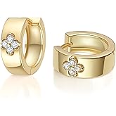 TIMELESSTAR Clover Hoop Earrings for Women Gifts with Lab Grown Moissanite|Lab Grown Emerald|18K Gold Plated S925 Sterling Silver Non Tarnish