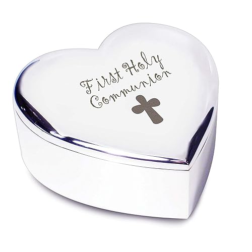 1st First Holy Communion with Cross Silver Finish Heart Shaped Trinket