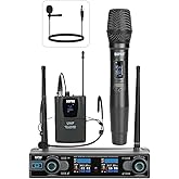 SGPRO Dual Channel Wireless Microphone System - UHF Handheld, Bodypack, Head-Worn & Lavalier Mics for Live Performance, Karaoke, DJ, Church, Classroom & PA Systems (D-332HB)