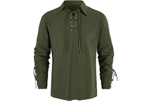 RUNCATI Mens Medieval Pirate Shirt Steampunk Retro Renaissance Viking Long Sleeve Lace Up Mercenary Halloween Scottish Tops