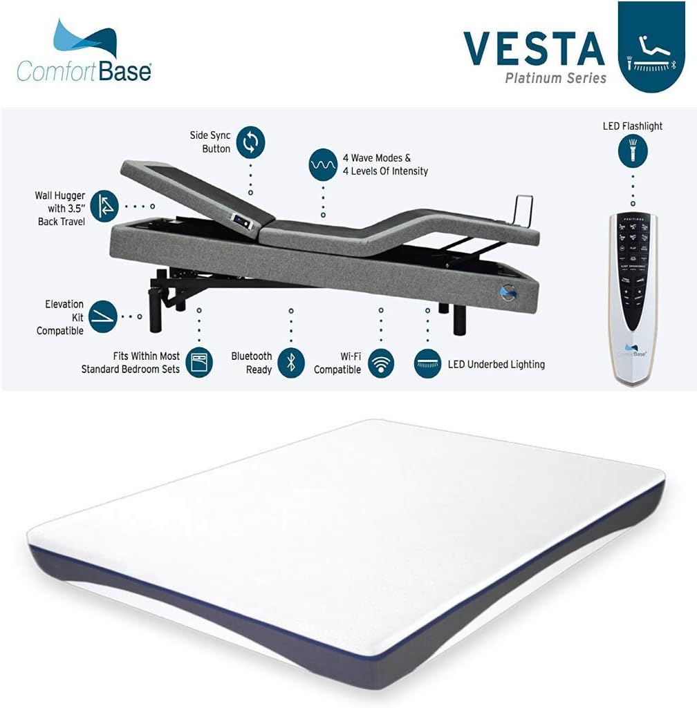Glideaway Vesta Adjustable Bed with Choice of Glideaway Cool to The Touch Hybrid Matts, Lift Kit Included (Queen + Augusta Plush)